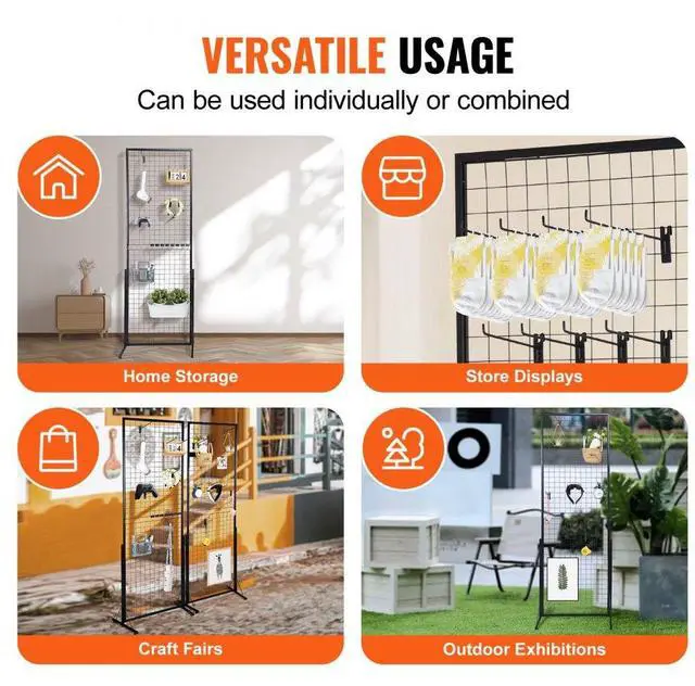 Alt view image 6 of 14 - VEVOR 2' x 5.6' Grid Wall Panels Tower, 2 Packs Wire Gridwall Display Racks with T-Base Floorstanding, Double Side Gridwall Panels for Art Craft Shows, Retail Display with Extra Clips and Hooks