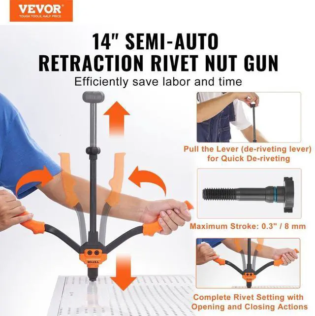 Alt view image 2 of 7 - VEVOR Rivet Nut Tool, 14 Rivnut Tool Kit with 7 PCS Metric and SAE Mandrels, 70 PCS Assorted Rivet Nuts, 10-24, 1/4-20, M6, 5/16-18, M8, 3/8-16, M10, Rivet Nut Kit With Rugged Carrying Case
