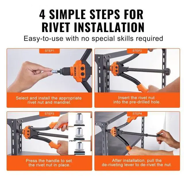 Alt view image 5 of 7 - VEVOR Rivet Nut Tool, 14 Rivnut Tool Kit with 7 PCS Metric and SAE Mandrels, 70 PCS Assorted Rivet Nuts, 10-24, 1/4-20, M6, 5/16-18, M8, 3/8-16, M10, Rivet Nut Kit With Rugged Carrying Case