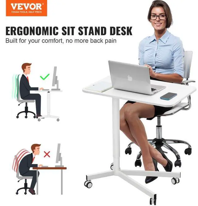 Alt view image 2 of 7 - VEVOR Mobile Standing Desk, 28.5"-44.2" Gas-Spring Height Adjustable Sit-Stand Desk, 360° Swivel Wheels (2 Lockable) Portable Rolling Laptop Table Computer Cart for Home Office School, 44LBS Loading