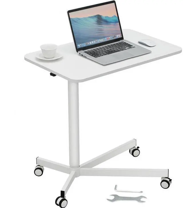 Main image of VEVOR Mobile Standing Desk, 28.5"-44.2" Gas-Spring Height Adjustable Sit-Stand Desk, 360° Swivel Wheels (2 Lockable) Portable Rolling Laptop Table Computer Cart for Home Office School, 44LBS Loading