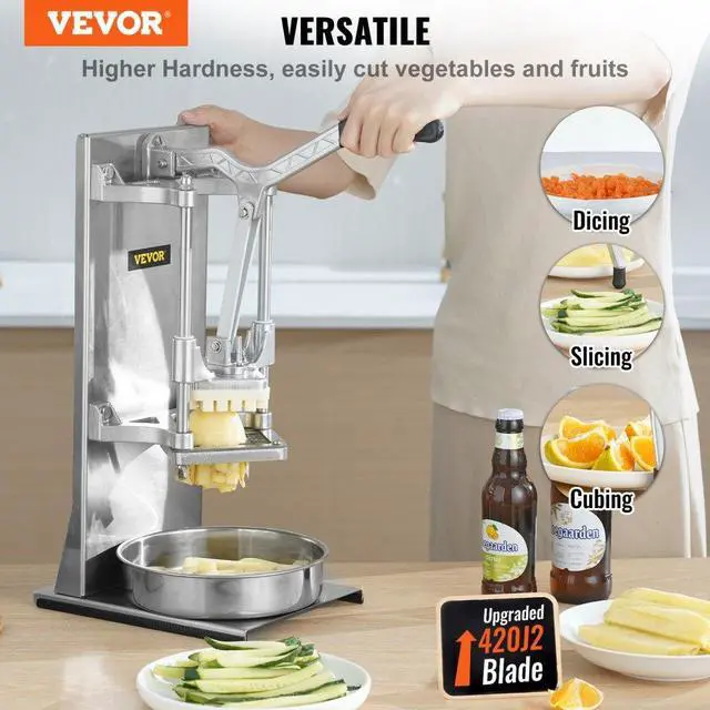 Alt view image 2 of 14 - VEVOR Commercial French Fry Cutter with 4 Replacement Blades, 1/4 and 3/8 Blade Easy Dicer Chopper, 6-wedge Slicer and 6-wedge Apple Corer, Lemon Potato Cutter for French Fries with Extended Handle