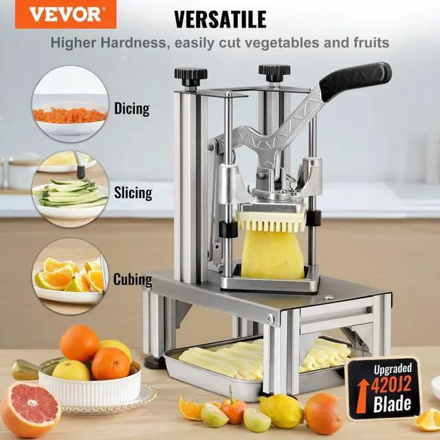 Alt view image 2 of 14 - VEVOR Commercial French Fry Cutter with 4 Replacement Blades, 1/4 & 3/8 Blade Easy Dicer Chopper, 6-wedge Slicer & 6-wedge Apple Corer, Lemon Potato Cutter for French Fries with Tray and Handle
