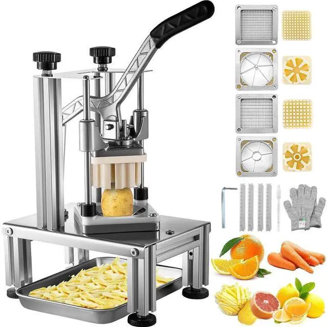 Main image of VEVOR Commercial French Fry Cutter with 4 Replacement Blades, 1/4 & 3/8 Blade Easy Dicer Chopper, 6-wedge Slicer & 6-wedge Apple Corer, Lemon Potato Cutter for French Fries with Tray and Handle