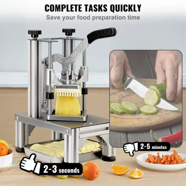 Alt view image 4 of 14 - VEVOR Commercial French Fry Cutter with 4 Replacement Blades, 1/4 & 3/8 Blade Easy Dicer Chopper, 6-wedge Slicer & 6-wedge Apple Corer, Lemon Potato Cutter for French Fries with Tray and Handle