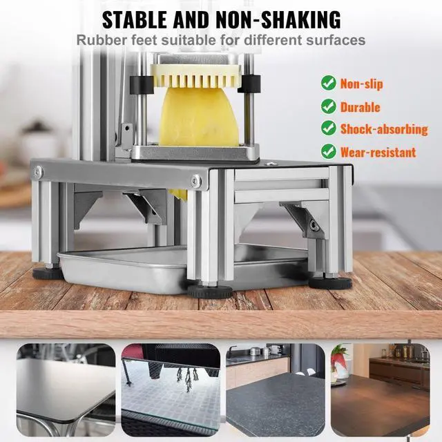 Alt view image 5 of 14 - VEVOR Commercial French Fry Cutter with 4 Replacement Blades, 1/4 & 3/8 Blade Easy Dicer Chopper, 6-wedge Slicer & 6-wedge Apple Corer, Lemon Potato Cutter for French Fries with Tray and Handle