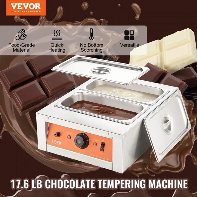 Alt view image 2 of 7 - VEVOR Chocolate Tempering Machine, 17.6 Lbs 2 Tanks Chocolate Melting Pot TEMP Control 86~185, 1500W Stainless Steel Electric Commercial Food Warmer For Chocolate/Milk/Cream Melting and Heating