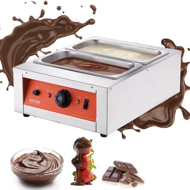 Main image of VEVOR Chocolate Tempering Machine, 17.6 Lbs 2 Tanks Chocolate Melting Pot TEMP Control 86~185, 1500W Stainless Steel Electric Commercial Food Warmer For Chocolate/Milk/Cream Melting and Heating