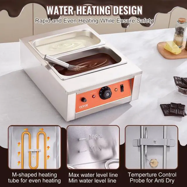 Alt view image 4 of 7 - VEVOR Chocolate Tempering Machine, 17.6 Lbs 2 Tanks Chocolate Melting Pot TEMP Control 86~185, 1500W Stainless Steel Electric Commercial Food Warmer For Chocolate/Milk/Cream Melting and Heating