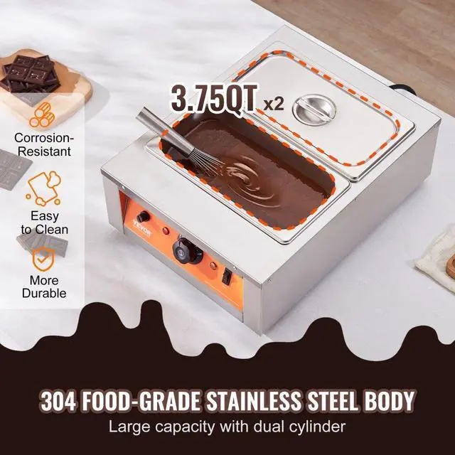 Alt view image 5 of 7 - VEVOR Chocolate Tempering Machine, 17.6 Lbs 2 Tanks Chocolate Melting Pot TEMP Control 86~185, 1500W Stainless Steel Electric Commercial Food Warmer For Chocolate/Milk/Cream Melting and Heating