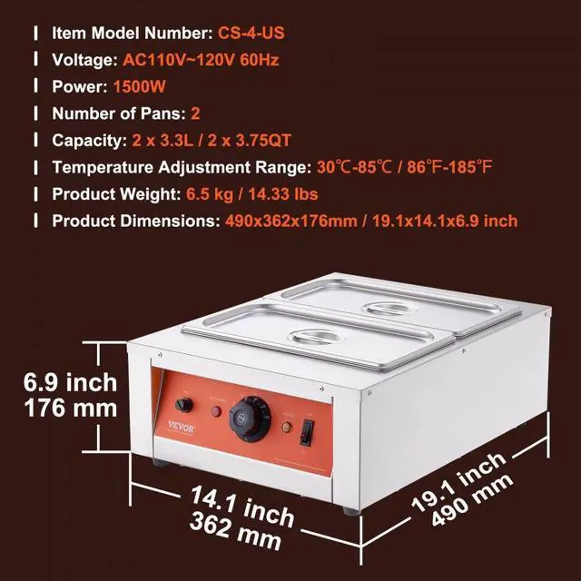Alt view image 7 of 7 - VEVOR Chocolate Tempering Machine, 17.6 Lbs 2 Tanks Chocolate Melting Pot TEMP Control 86~185, 1500W Stainless Steel Electric Commercial Food Warmer For Chocolate/Milk/Cream Melting and Heating