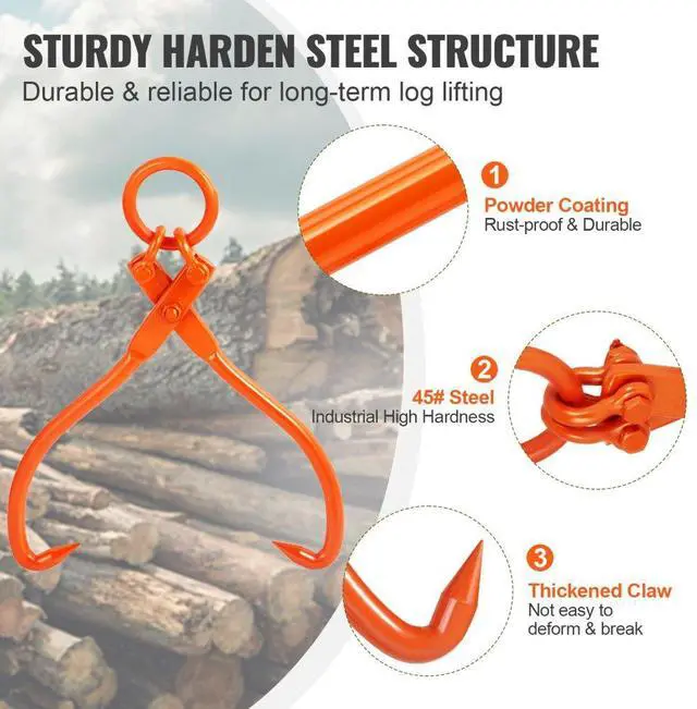 Alt view image 4 of 14 - VEVOR Log Skidding Tongs, 18 inch 2 Claw Log Lifting Tongs, Heavy Duty Steel Lumber Skidding Tongs, 772 lbs/350 kg Loading Capacity, Log Lifting, Handling, Dragging & Carrying Tool