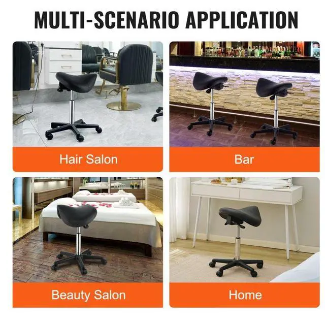 Alt view image 6 of 14 - VEVOR Saddle Stool with Wheels, 400 LBS Weight Capacity, Height Adjustable Thickened PU Leather Swivel Saddle Stool Chair for Salon, Spa, Tattoo, Clinic, Black