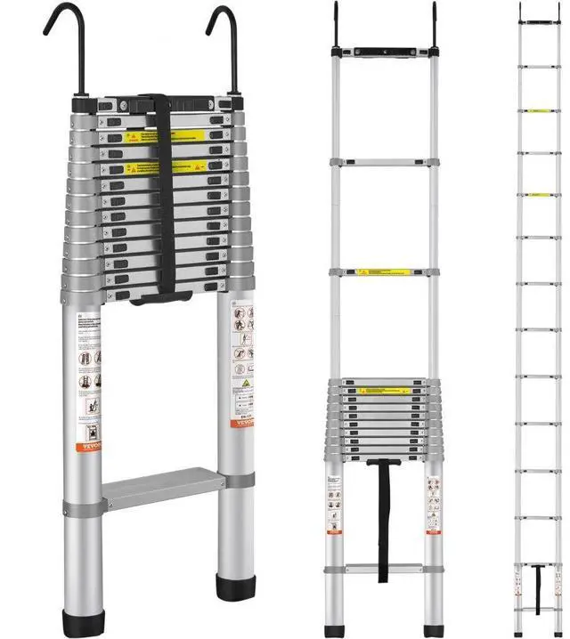 Main image of VEVOR Telescoping Ladder, 18.5 FT Aluminum One-button Retraction Collapsible Extension Ladder, 400 LBS Capacity with Non-slip Feet, Portable Multi-purpose Compact Ladder for Home, RV, Loft, ANSI Liste