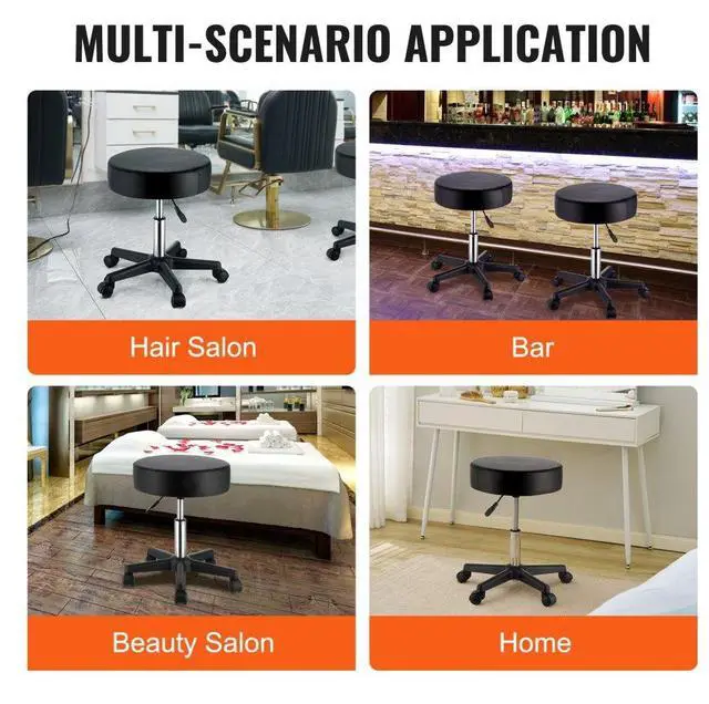 Alt view image 6 of 7 - VEVOR Rolling Stools with Wheels, 400 LBS Weight Capacity Adjustable Height Stool with Ultra-Thick Seat Cushion, Swivel Stools Chair for Salon, Bar, Home, Office, Tatoo, Medical, Massage, Black