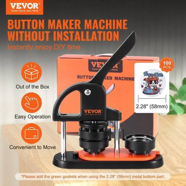 Alt view image 2 of 7 - VEVOR Button Maker Machine, 2.28 inch/58mm Pin Maker with 100pcs Button Parts, Ergonomic Arc Handle Punch Press Kit, Button Maker with Panda Magic Book, For Children DIY Gifts and Christmas
