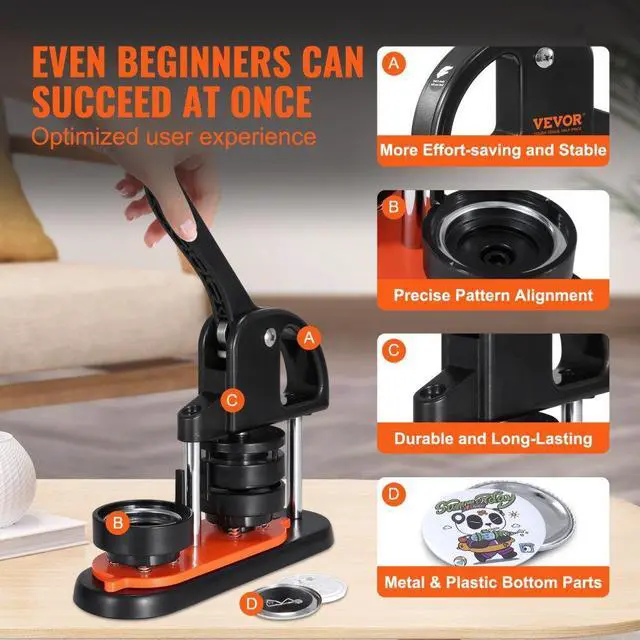 Alt view image 3 of 7 - VEVOR Button Maker Machine, 2.28 inch/58mm Pin Maker with 100pcs Button Parts, Ergonomic Arc Handle Punch Press Kit, Button Maker with Panda Magic Book, For Children DIY Gifts and Christmas