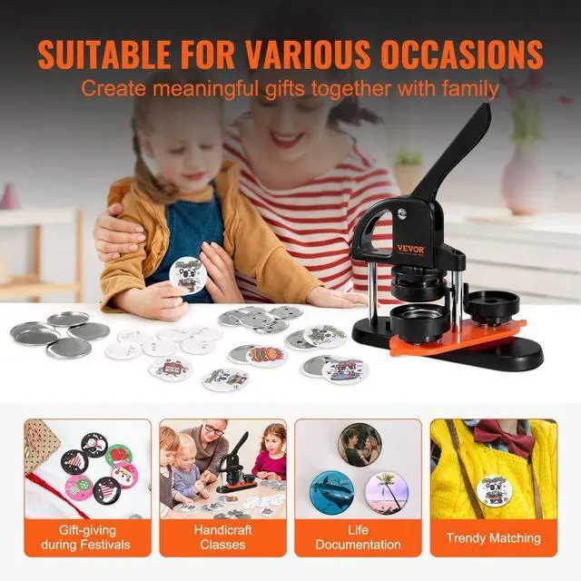 Alt view image 4 of 7 - VEVOR Button Maker Machine, 2.28 inch/58mm Pin Maker with 100pcs Button Parts, Ergonomic Arc Handle Punch Press Kit, Button Maker with Panda Magic Book, For Children DIY Gifts and Christmas