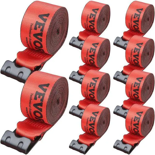Main image of VEVOR Winch Straps, 4" x 30', 6000 lbs Load Capacity, 18000 lbs Breaking Strength, Truck Straps with Flat Hook, Flatbed Tie Downs Cargo Control for Trailers, Farms, Rescues, Tree Saver, Red (10 Pack)