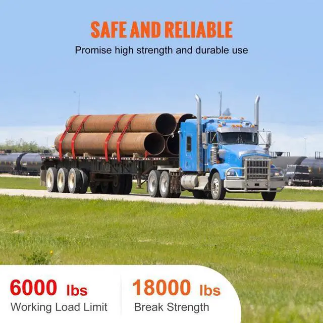Alt view image 5 of 7 - VEVOR Winch Straps, 4" x 30', 6000 lbs Load Capacity, 18000 lbs Breaking Strength, Truck Straps with Flat Hook, Flatbed Tie Downs Cargo Control for Trailers, Farms, Rescues, Tree Saver, Red (10 Pack)