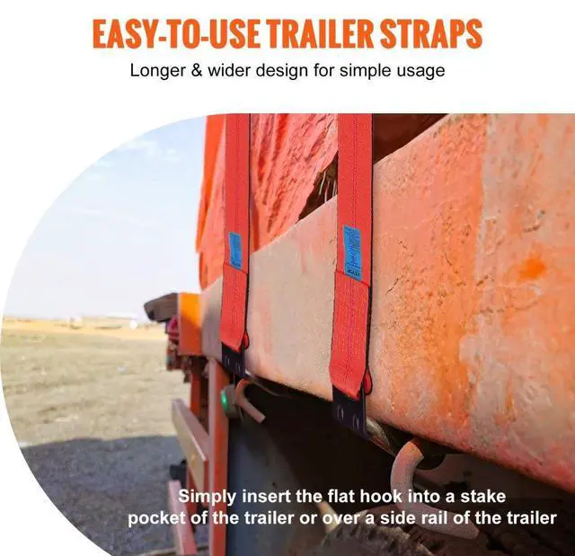 Alt view image 6 of 7 - VEVOR Winch Straps, 4" x 30', 6000 lbs Load Capacity, 18000 lbs Breaking Strength, Truck Straps with Flat Hook, Flatbed Tie Downs Cargo Control for Trailers, Farms, Rescues, Tree Saver, Red (10 Pack)