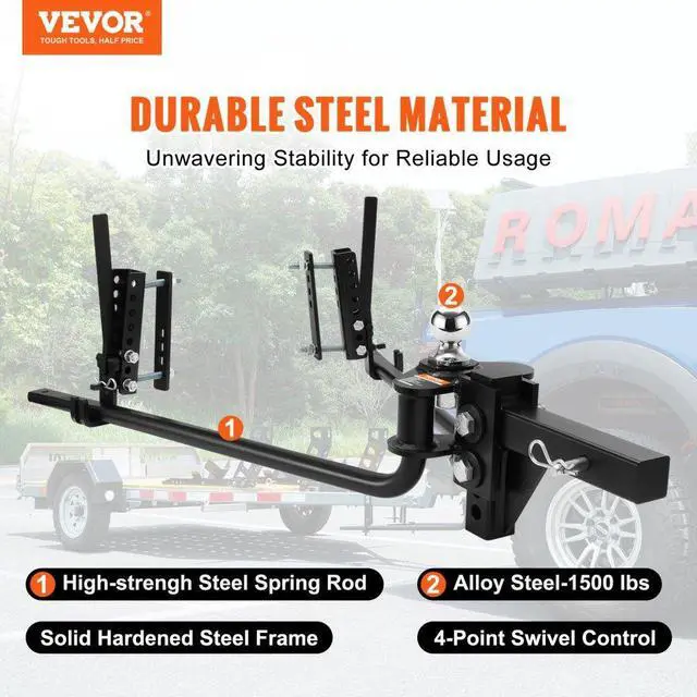 Alt view image 2 of 7 - VEVOR Weight Distribution Hitch, 1,500 lbs Weight Distributing Hitches Kit with Sway Control for Trailer, 2-In Solid Steel Shank, 2-5/16 in Alloy Steel Ball, Powder Coated Load Leveling Hitch, Black