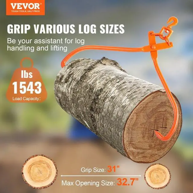 Alt view image 2 of 14 - VEVOR Log Skidding Tongs, 32 inch 2 Claw Log Lifting Tongs, Heavy Duty Rotating Steel Lumber Skidding Tongs, 1543 lbs/700 kg Loading Capacity, Log Lifting, Handling, Dragging & Carrying Tool