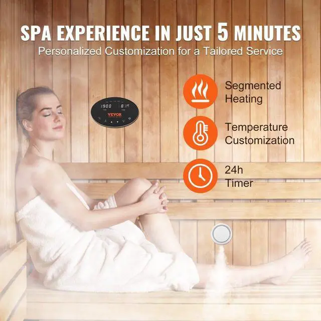 Alt view image 3 of 7 - VEVOR Steam Shower Generator, 15 kW, Segmented Heating & Temperature Customization & 24h Timer Steam Bath Kit, Automatic Drainage Luxury Home Steam Shower System, Acrylic Room Max. 530 Cu. Ft.