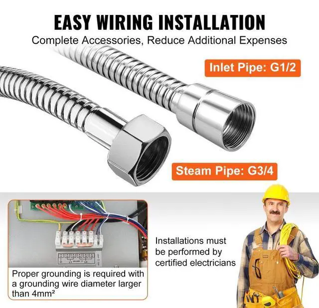 Alt view image 5 of 7 - VEVOR Steam Shower Generator, 15 kW, Segmented Heating & Temperature Customization & 24h Timer Steam Bath Kit, Automatic Drainage Luxury Home Steam Shower System, Acrylic Room Max. 530 Cu. Ft.