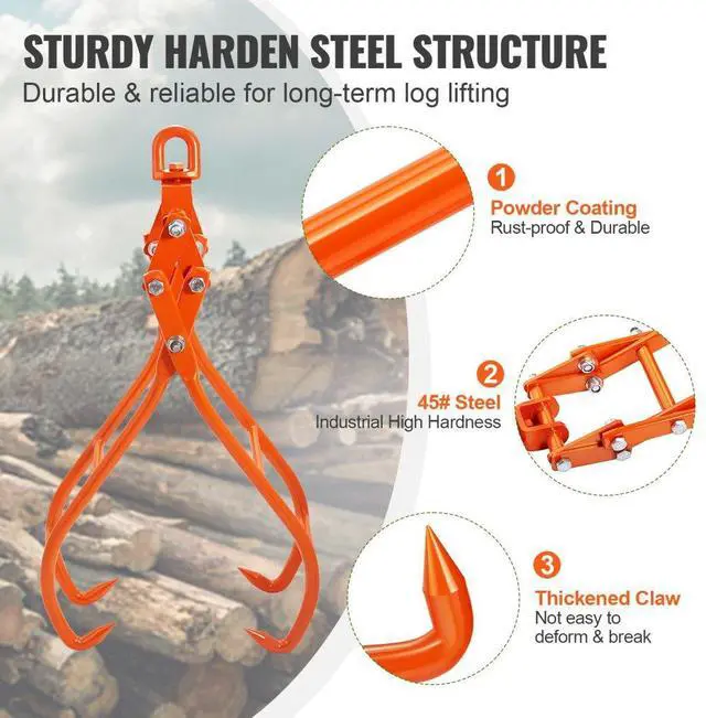 Alt view image 4 of 7 - VEVOR Timber Claw Hook, 28 inch 4 Claw Log Grapple for Logging Tongs, Swivel Steel Log Lifting Tongs, Eagle Claws Design with 2205 lbs/1000 kg Loading Capacity for Tractors, ATVs, Trucks, Forklifts