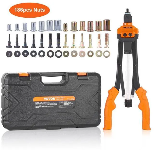 Main image of VEVOR Rivet Nut Tool, 16 inch Rivnut Tool Kit with 13PCS Metric and SAE Mandrels, 186PCS Rivet Nuts, Semi-auto Retraction, M3, M4, M5, M6, M8, M10, M12, 1/4-20, 5/16-18, 3/8-16, 1/2-13, 8-32, 10-24