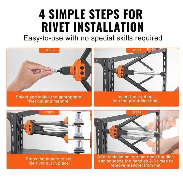 Alt view image 5 of 7 - VEVOR Rivet Nut Tool, 16 inch Rivnut Tool Kit with 13PCS Metric and SAE Mandrels, 186PCS Rivet Nuts, Semi-auto Retraction, M3, M4, M5, M6, M8, M10, M12, 1/4-20, 5/16-18, 3/8-16, 1/2-13, 8-32, 10-24