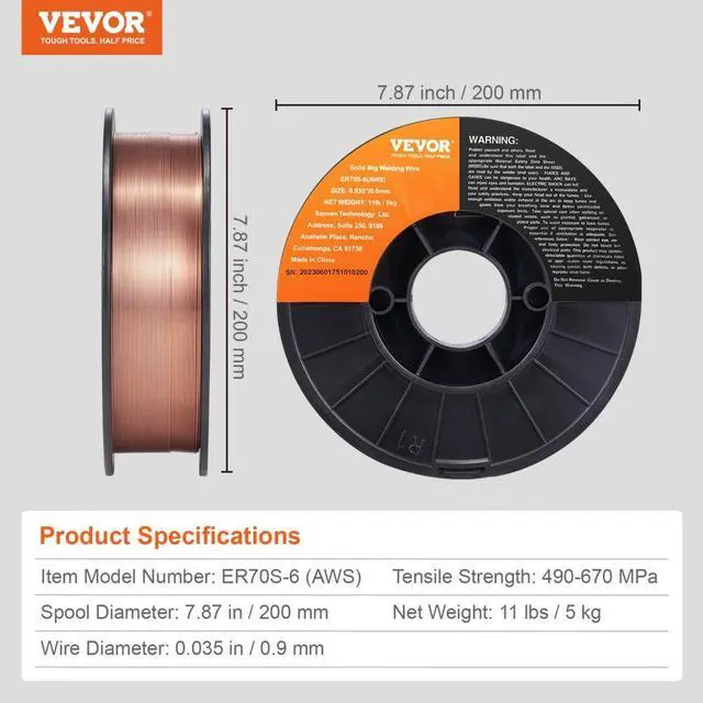 Alt view image 7 of 14 - VEVOR Solid MIG Welding Wire ER70S-6 0.035inch 11LBS Mild Steel MIG Welding Wire