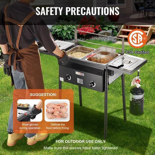 Alt view image 5 of 7 - VEVOR Outdoor Propane Deep Fryer, Double Burners Commercial Fryer, 16 Qt Stainless Steel Cooker with Removable Baskets & Lids & Tanks, Oil Fryer Cart with Thermometer & Regulator, For Outdoor Cooking