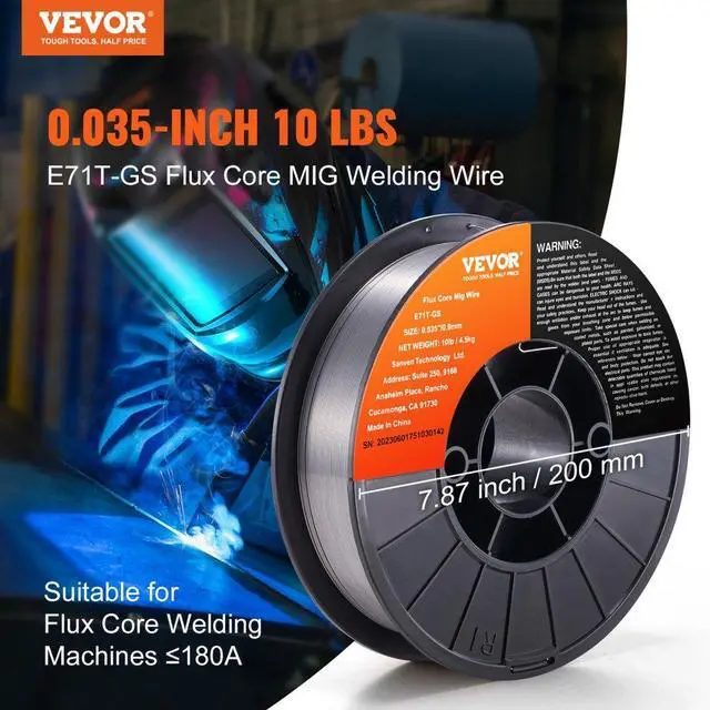 Alt view image 2 of 7 - VEVOR Flux Core MIG Welding Wire E71T-GS 0.035" 10LB Gasless Mild Steel MIG Wire