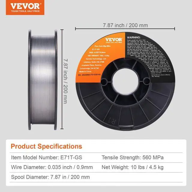 Alt view image 7 of 7 - VEVOR Flux Core MIG Welding Wire E71T-GS 0.035" 10LB Gasless Mild Steel MIG Wire