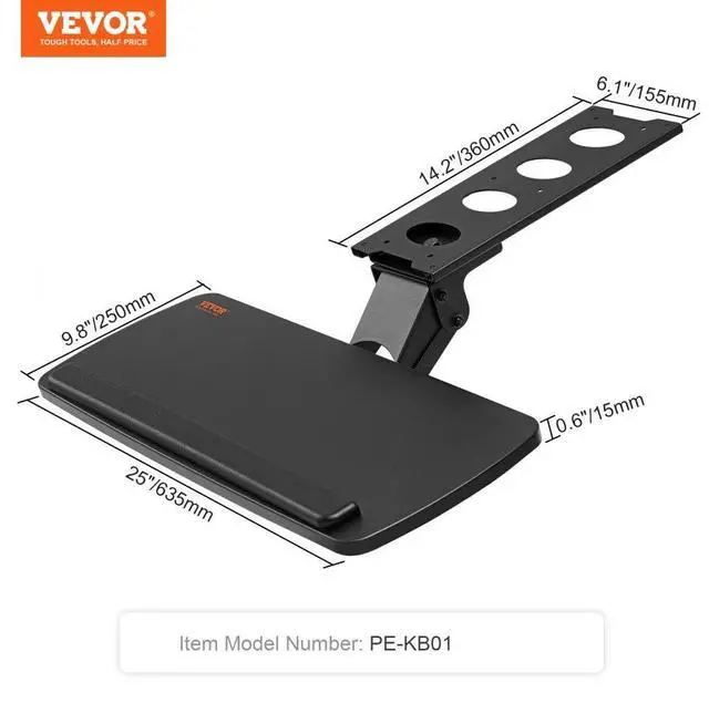 Alt view image 7 of 7 - VEVOR Keyboard Tray under Desk Adjustable Height, Height and Angle Adjustable under Desk Keyboard Tray Slide out, Large 25x9.8 inch Keyboard Holder under Desk for Typing in Home, Office Work