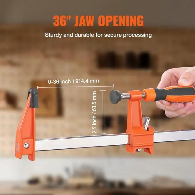 Alt view image 3 of 7 - VEVOR Bar Clamps for Woodworking, 2-Pack 36" Clamp/Spreader, Quick-Change F Clamp with 600 lbs Load Limit, 2.5" Throat Depth, Cast Iron and Carbon Steel, Wood Clamps for Woodworking Metal Working