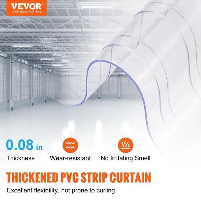 Alt view image 2 of 7 - VEVOR Strip Curtain, 164' Length, 8" Width, 0.08" Thickness, Clear Ribbed Plastic Door Strips, PVC Curtain Strip Door Bulk Roll for Warehouses, Factories, Supermarkets, Shopping Malls, Halls, Garages