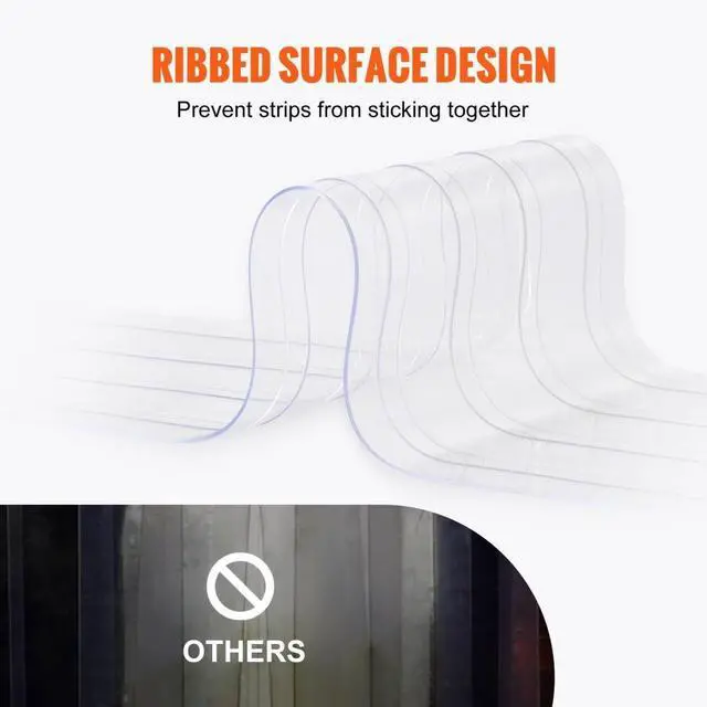 Alt view image 5 of 7 - VEVOR Strip Curtain, 164' Length, 8" Width, 0.08" Thickness, Clear Ribbed Plastic Door Strips, PVC Curtain Strip Door Bulk Roll for Warehouses, Factories, Supermarkets, Shopping Malls, Halls, Garages