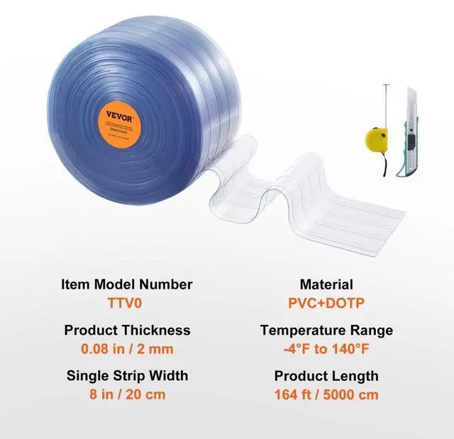 Alt view image 7 of 7 - VEVOR Strip Curtain, 164' Length, 8" Width, 0.08" Thickness, Clear Ribbed Plastic Door Strips, PVC Curtain Strip Door Bulk Roll for Warehouses, Factories, Supermarkets, Shopping Malls, Halls, Garages