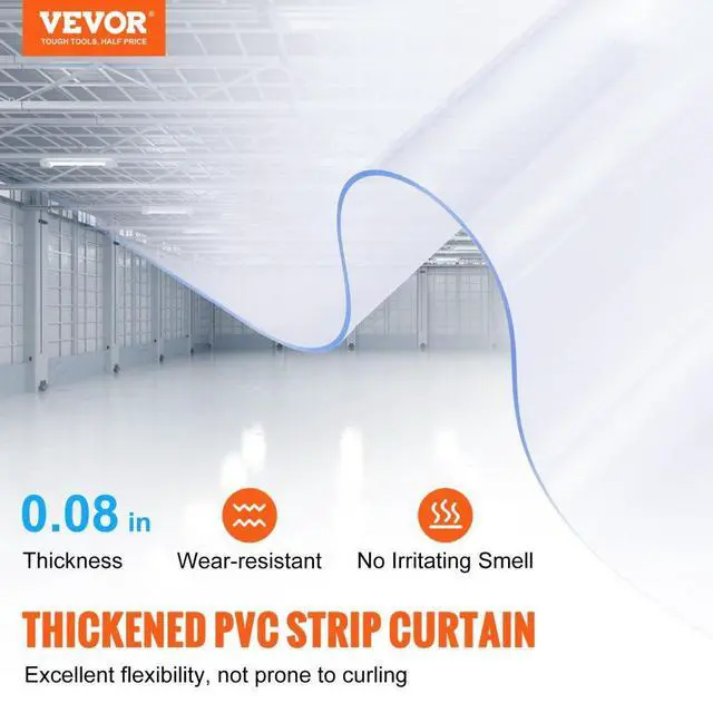 Alt view image 2 of 7 - VEVOR Strip Curtain, 164' Length x 8" Width x 0.08" Thickness, Clear PVC Smooth Curtain Strip Door Bulk Roll, Plastic Door Strips for Doorways of Supermarket, Garage, Warehouse, Barn, Pet Animal House