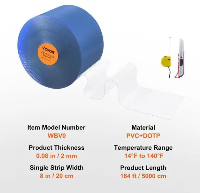 Alt view image 7 of 7 - VEVOR Strip Curtain, 164' Length x 8" Width x 0.08" Thickness, Clear PVC Smooth Curtain Strip Door Bulk Roll, Plastic Door Strips for Doorways of Supermarket, Garage, Warehouse, Barn, Pet Animal House
