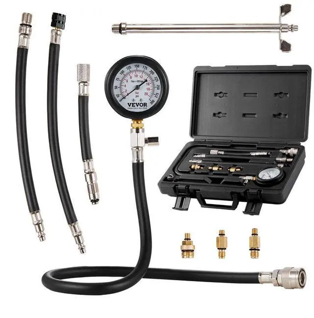 Main image of VEVOR Compression Tester Adapter Kit, 9 Pcs Automotive Engine Cylinder Leak Down Compression Test, Accurate Dual Scale Pressure Gauge 0-300 psi, with Long Reach Hoses and Case for Engine Cylinders