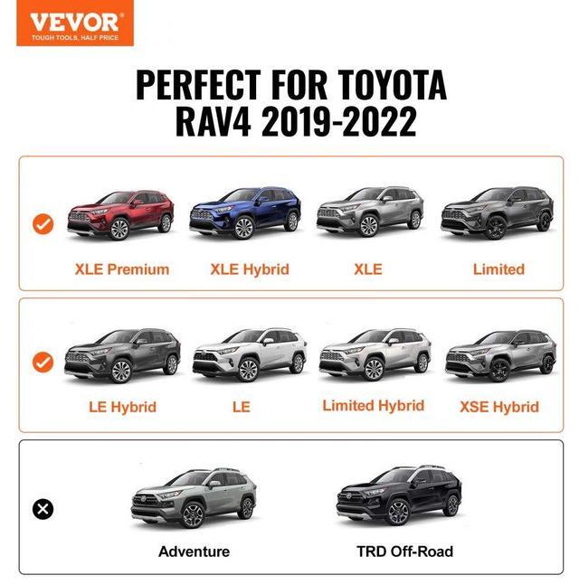 Alt view image 2 of 7 - VEVOR Roof Rack Cross Bars, Compatible with Toyota RAV4 2019-2023, 260lbs Load Capacity, Aluminum Anti-Rust Crossbars with Locks, Rooftop Cargo Bag Luggage Carrier (Not Fit for Adventure/TRD Off-Road)
