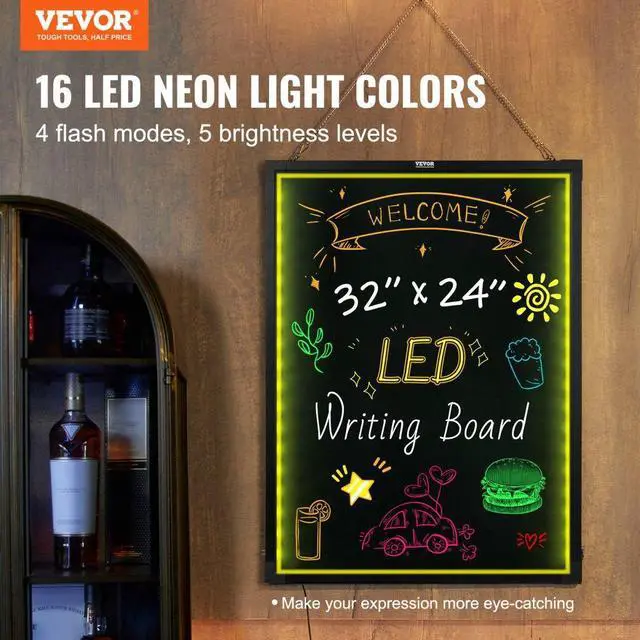 Alt view image 2 of 14 - VEVOR LED Message Writing Board, 32"x24" Illuminated Erasable Lighted Chalkboard, Neon Effect Menu Sign Board, Drawing Board with 8 Fluorescent Chalk Markers and Remote Contro Tested toStandards