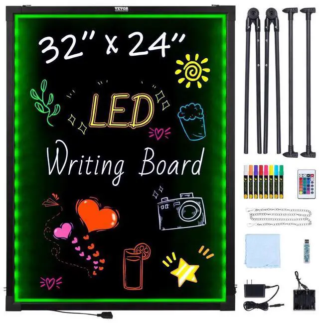 Main image of VEVOR LED Message Writing Board, 32"x24" Illuminated Erasable Lighted Chalkboard, Neon Effect Menu Sign Board, Drawing Board with 8 Fluorescent Chalk Markers and Remote Contro Tested toStandards