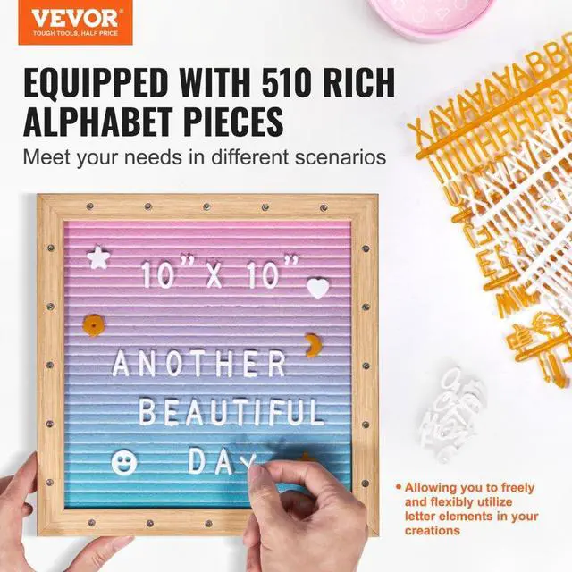 Alt view image 2 of 7 - VEVOR Gradient Felt Letter Board, 10"x10" Felt Message Board, Changeable Sign Boards with 510 Letters, Stand, and Built-in LED Lights, Baby Announcement Sign for Home Classroom Office Decor Wedding