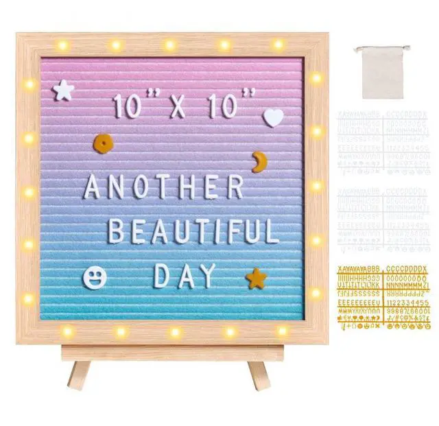 Main image of VEVOR Gradient Felt Letter Board, 10"x10" Felt Message Board, Changeable Sign Boards with 510 Letters, Stand, and Built-in LED Lights, Baby Announcement Sign for Home Classroom Office Decor Wedding