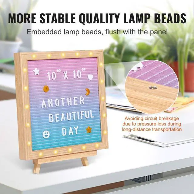 Alt view image 3 of 7 - VEVOR Gradient Felt Letter Board, 10"x10" Felt Message Board, Changeable Sign Boards with 510 Letters, Stand, and Built-in LED Lights, Baby Announcement Sign for Home Classroom Office Decor Wedding